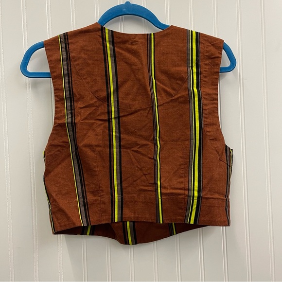 Free People 2 Pc Brown Stripe Sleeveless Top Three Button Mini Skirt Set Sz 10 - Picture 6 of 14